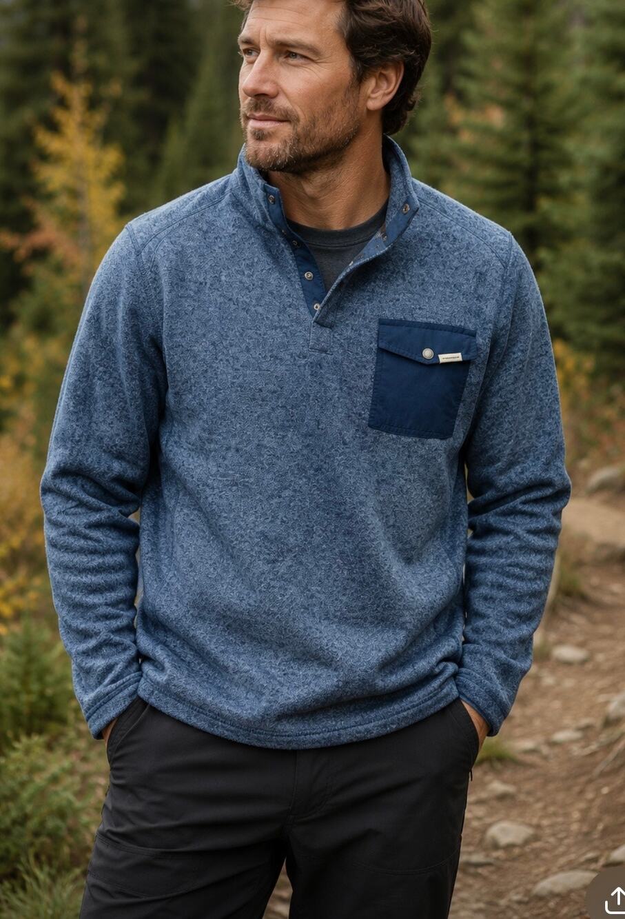 Woolrich Henley sweatshirt outdoor Gorpcore preppy pocket on front blue men’s M